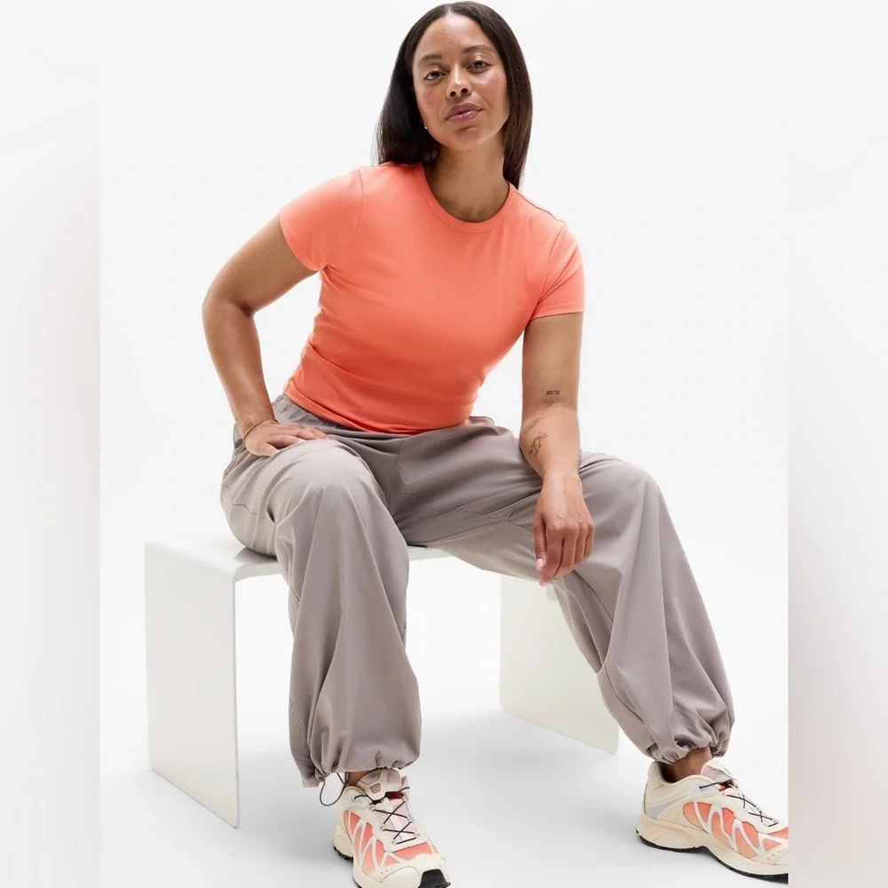 NWOT Athleta Signature Rib Crop Tee | Orange Haze | Size Medium - Picture 4 of 9